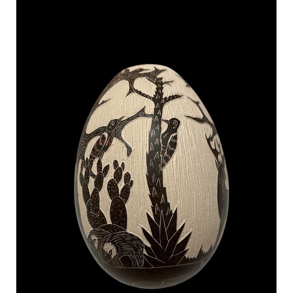 Mata Ortiz Pottery David Bejarano Olla Vase Deer Ram Birds Cactus Mexico Ceramic - Picture 10 of 11